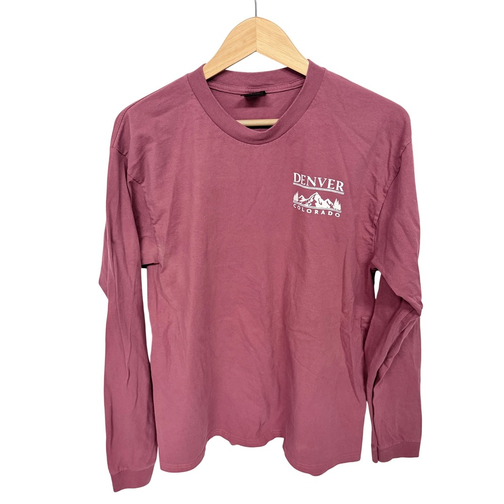 Prairie Mountain Denver Colorado Long Sleeve T-Shirt Mens Large Burgundy Cotton